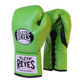 Cleto Reyes lime green lace-up sparring gloves, pair shown together