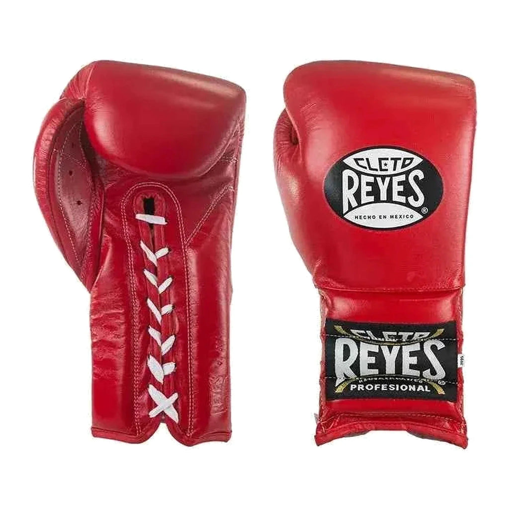Cleto Reyes classic red lace-up boxing gloves, pair shown together