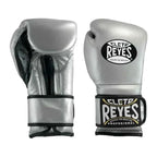 Cleto Reyes metallic silver boxing gloves, pair shown together