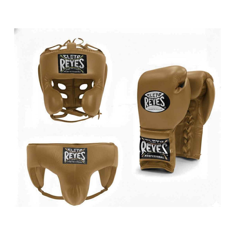 Cleto Reyes vintage brown sparring set - distressed leather gloves, headgear and groin guard