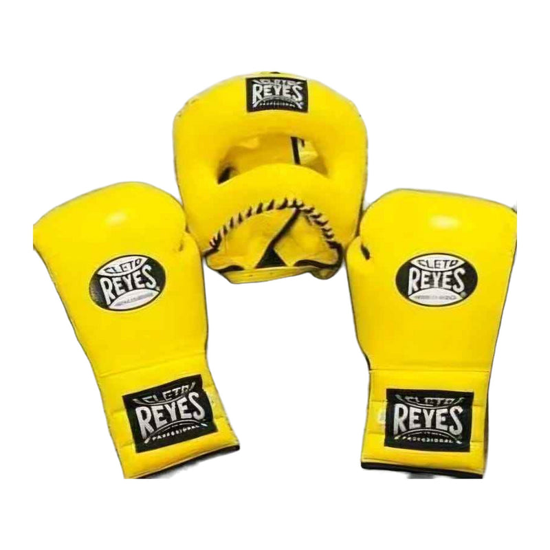 Cleto Reyes yellow sparring set - lace-up gloves, headgear and groin guard