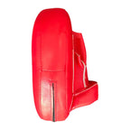 Red punch mitt rear view showing hand strap and finger bar
