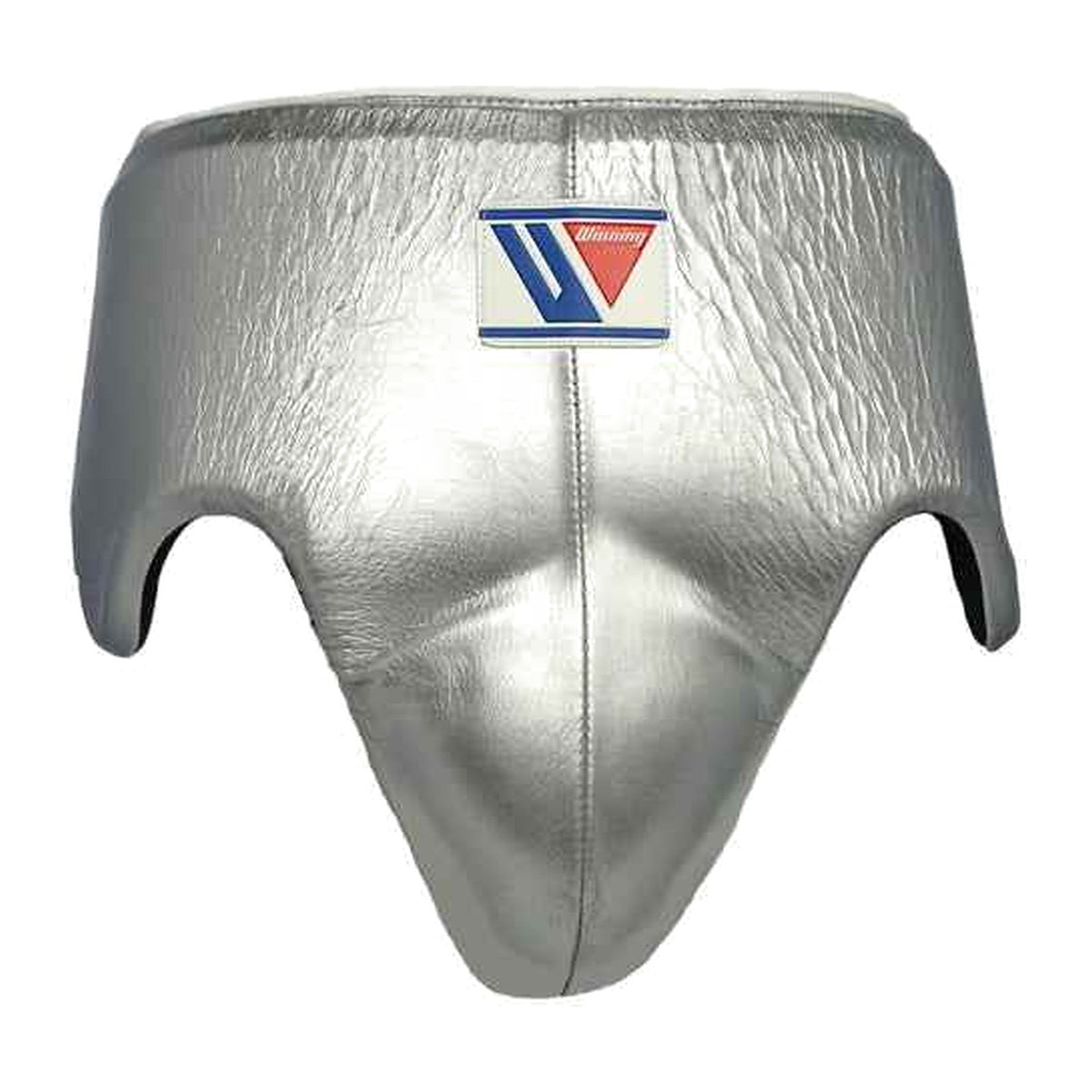 CPS-500 boxing groin guard in metallic silver, front view