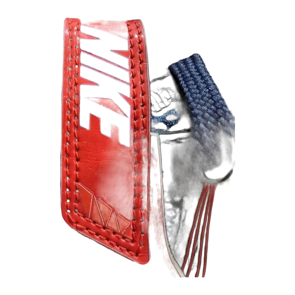 Custom Nike HyperKO 1 boxing shoes in navy and red, rear view with high-top ankle collar