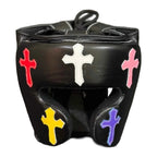 FG-2900 open-face headgear with multi-colour cross patchwork, front view