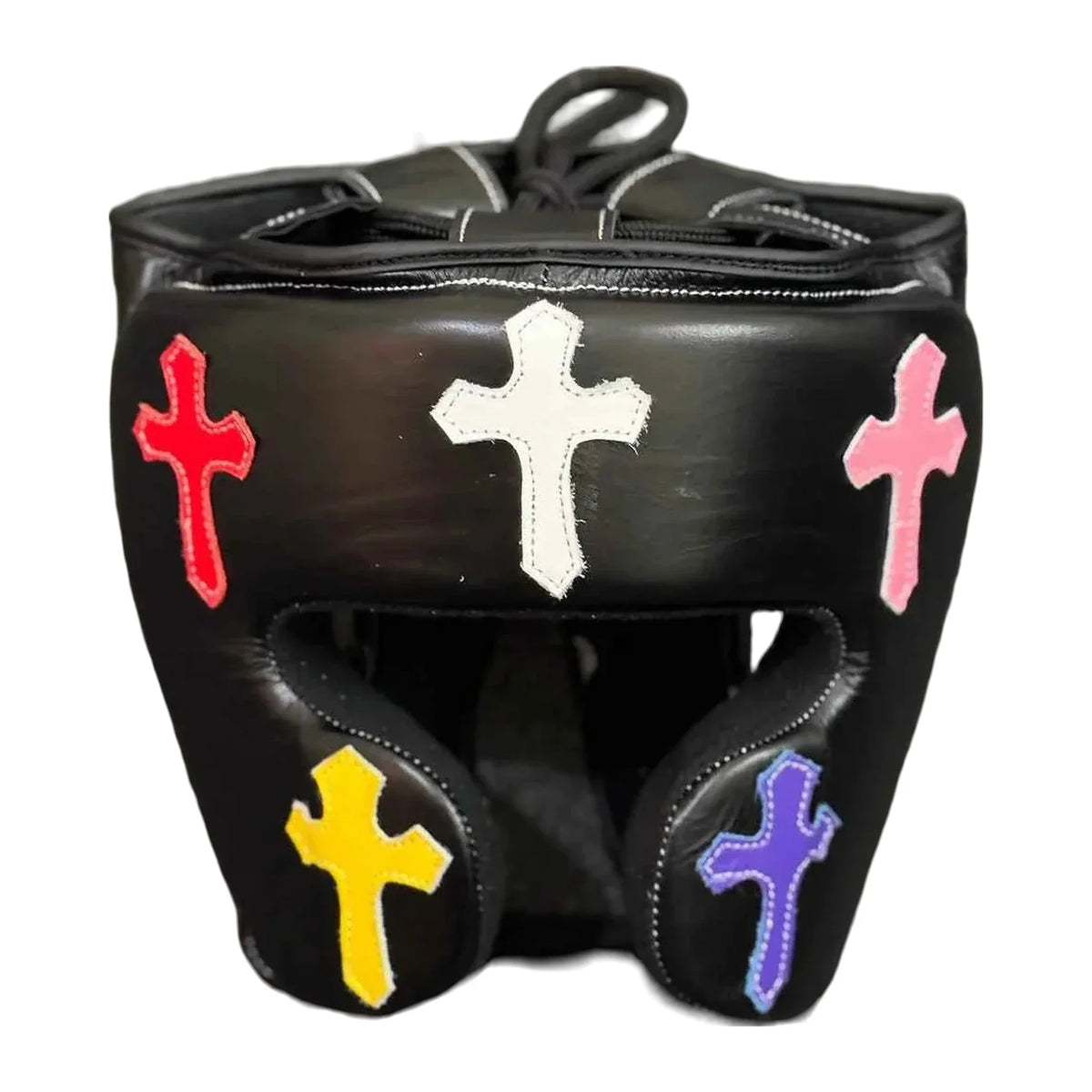 FG-2900 open-face headgear with multi-colour cross patchwork, front view