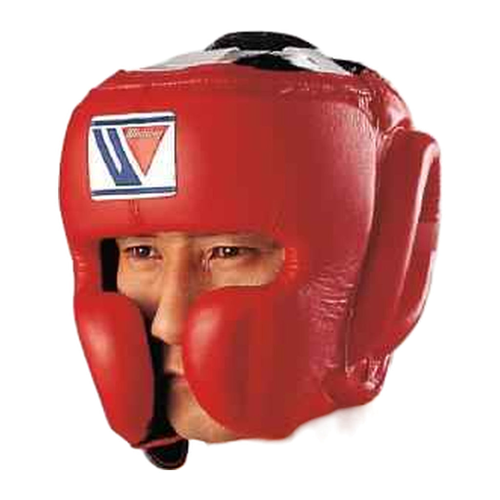 FG-2900 open-face boxing headgear in red, front view