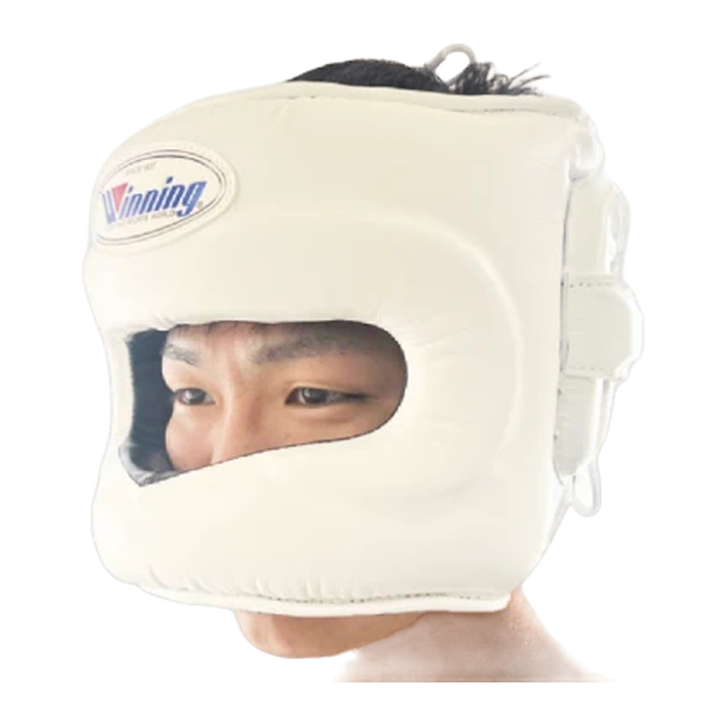 FG-5000 face-bar boxing headgear in white, front view