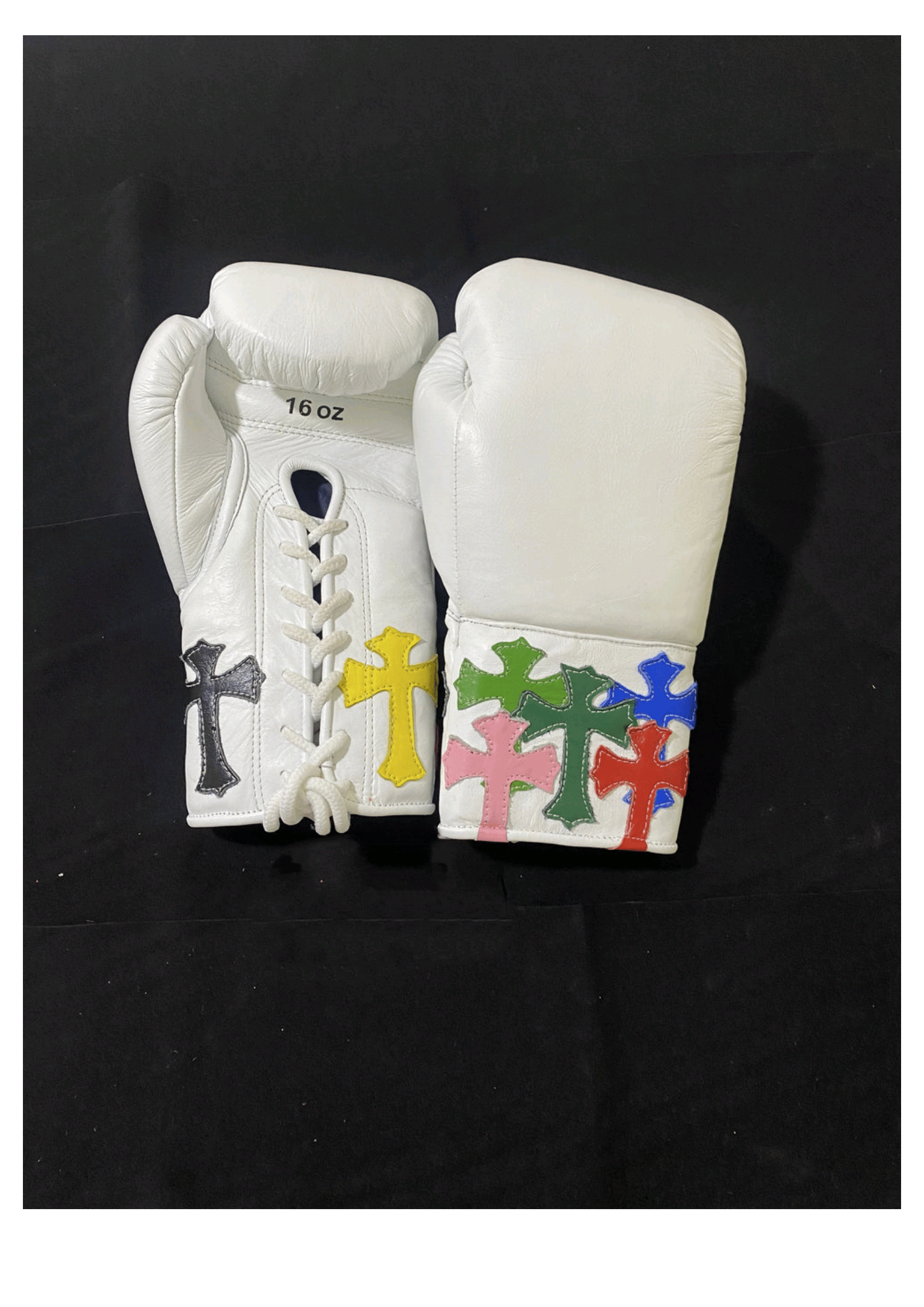 Winning Professional Boxing Gloves - Custom White Multi-Color Cross Patch Edition - PunchPro Boxing