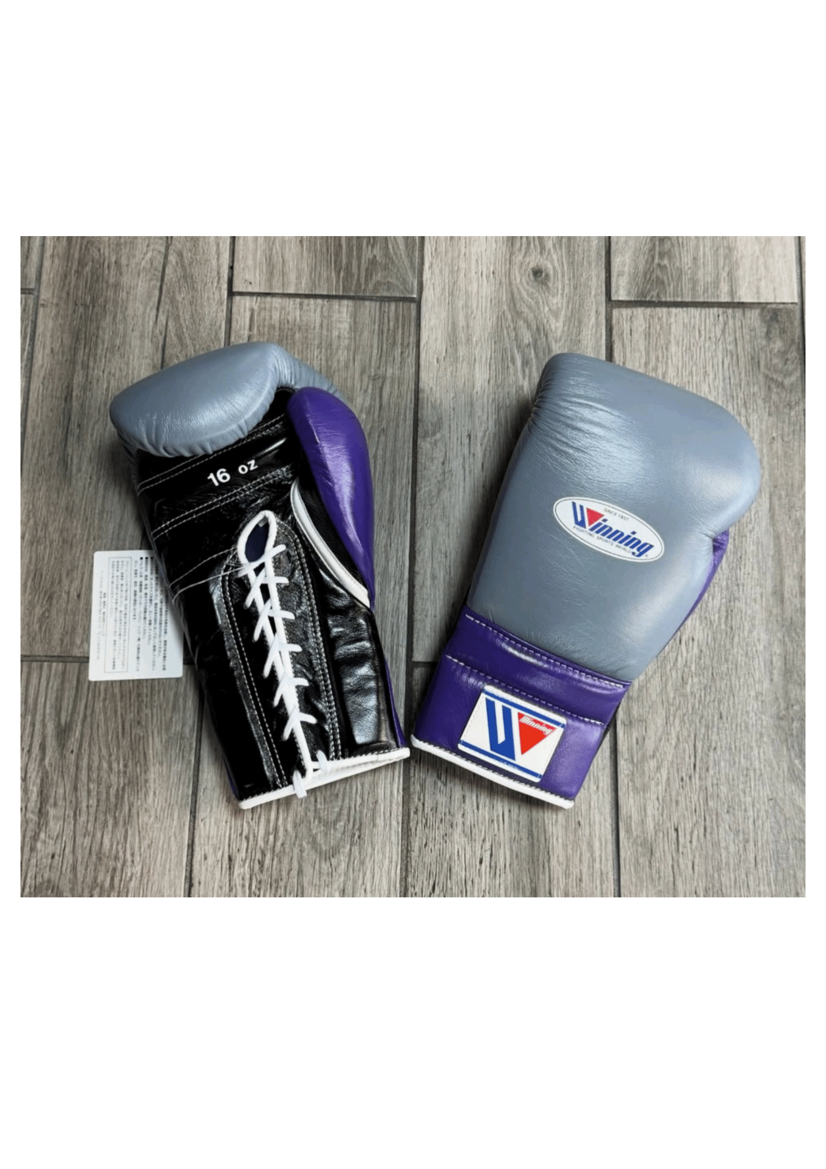 Winning Professional Lace-Up Boxing Gloves - Custom Grey & Purple - PunchPro Boxing