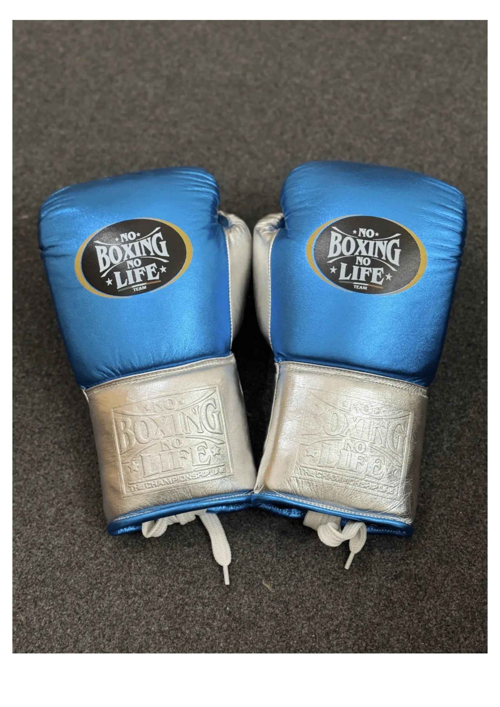 No Boxing No Life Boxing Gloves - Metallic Blue & Silver Edition