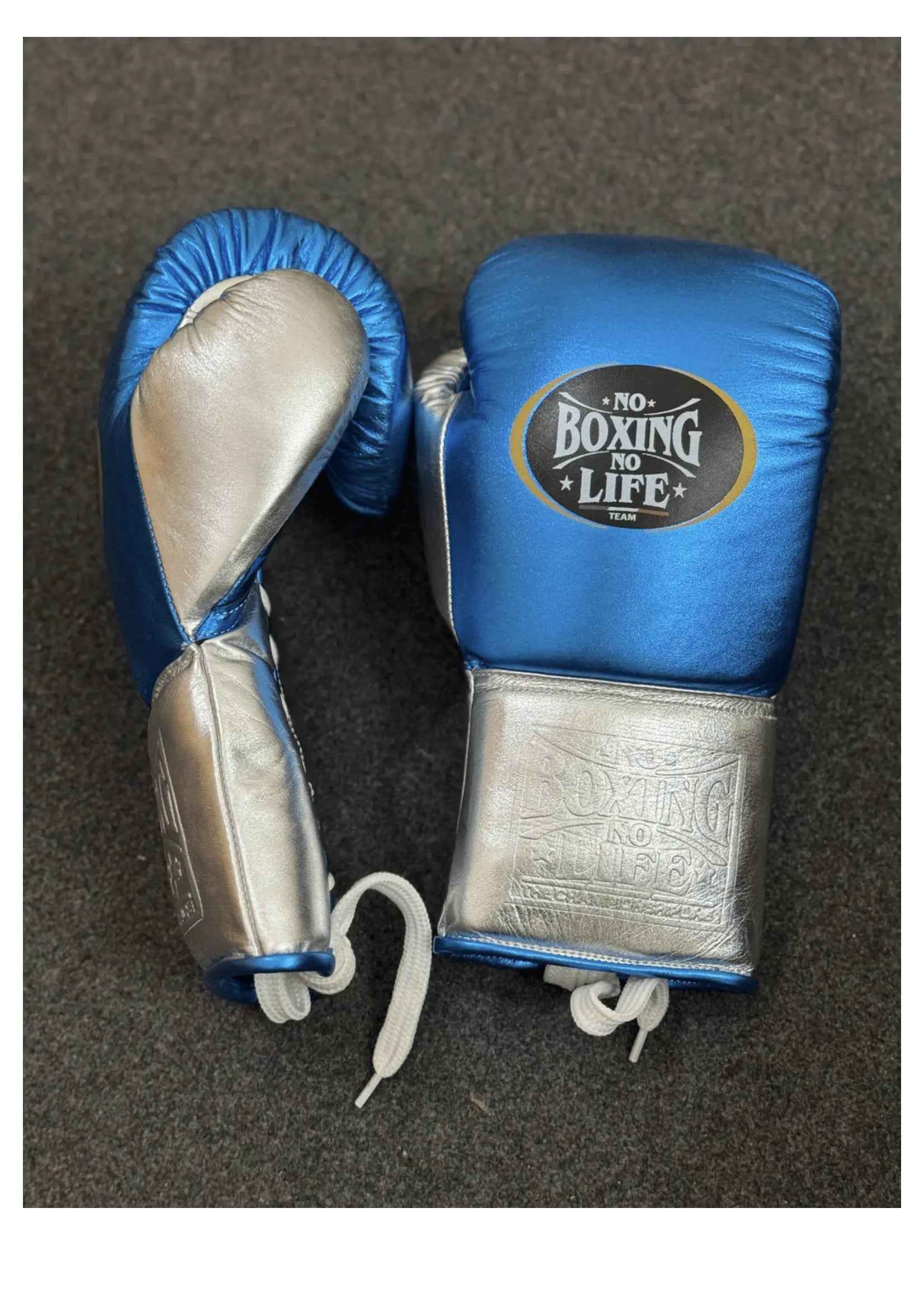 No Boxing No Life Boxing Gloves - Metallic Blue & Silver Edition