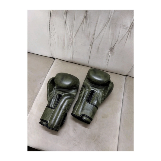 Army Green Leather Boxing Gloves – Velcro Closure | Premium Training & Sparring Gloves (8oz–20oz) - PunchPro Boxing