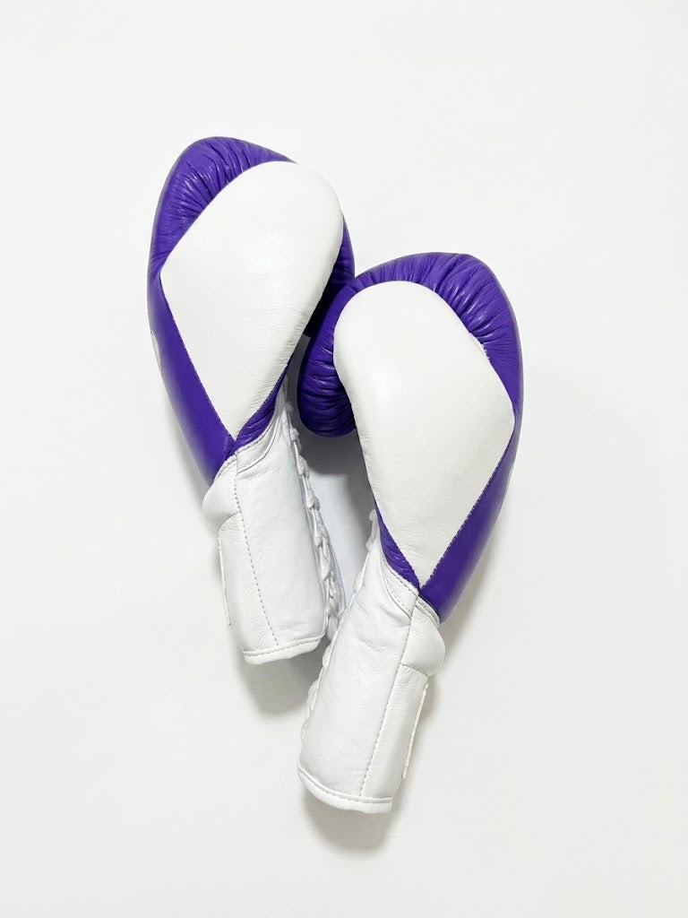 Winning Boxing Gloves White & Purple lace-up training glove, genuine leather, 8oz to 16oz