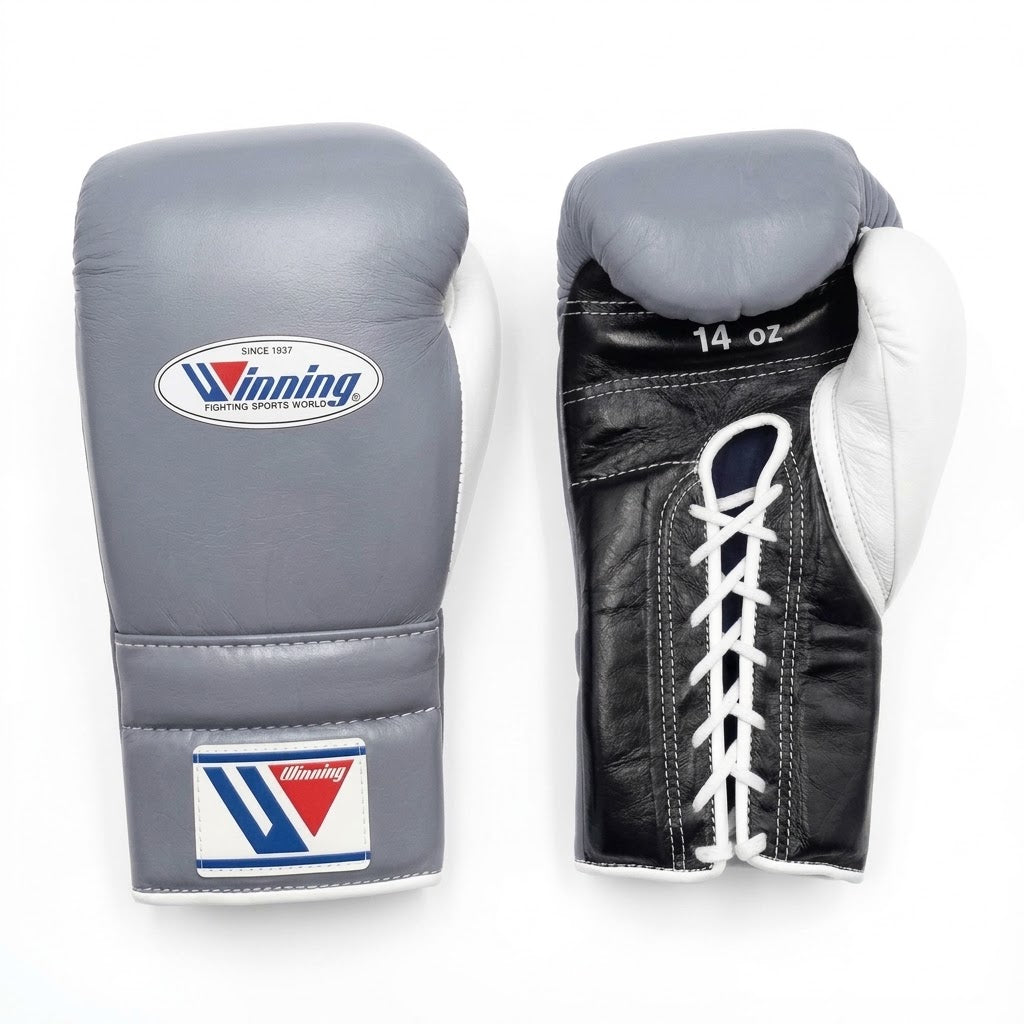 Winning Boxing Gloves Black, Grey & White, pair view