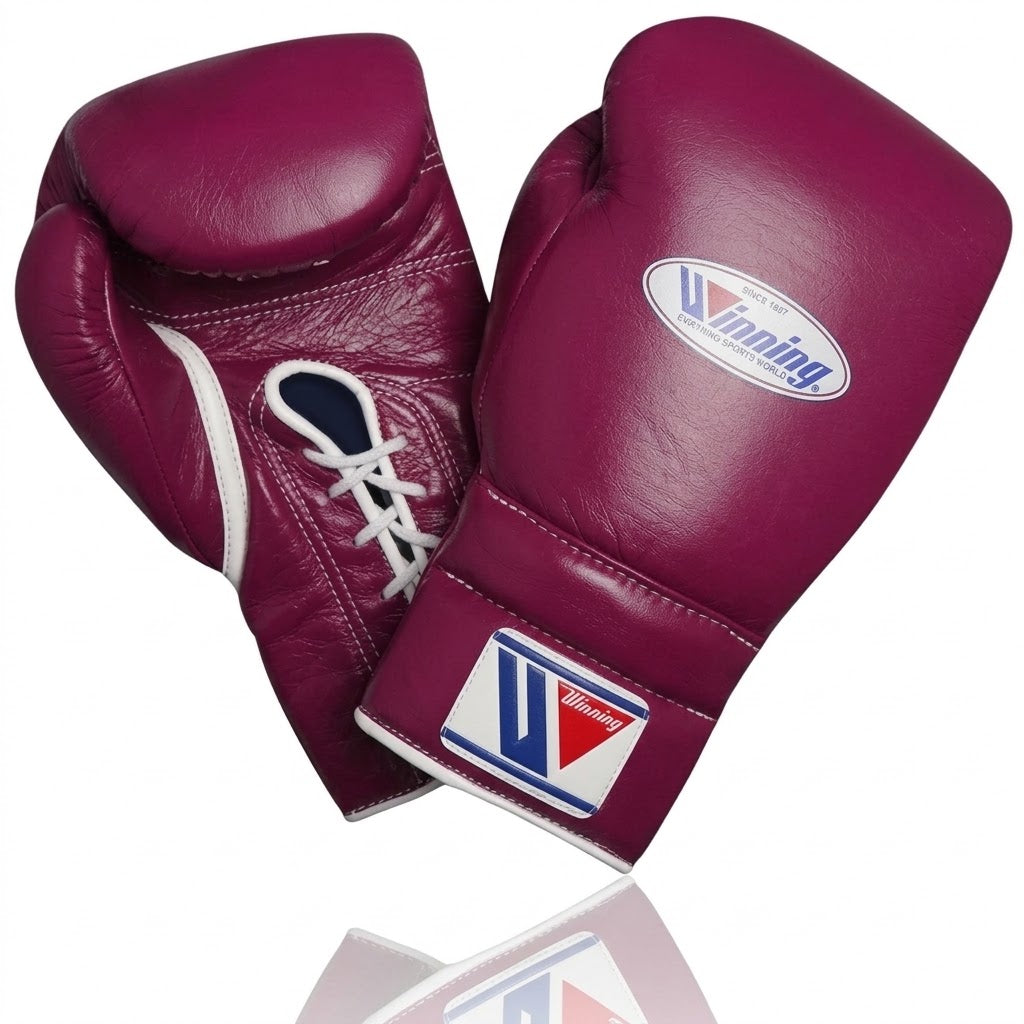 Winning Boxing Gloves Maroon lace-up training glove, genuine leather, 8oz to 16oz