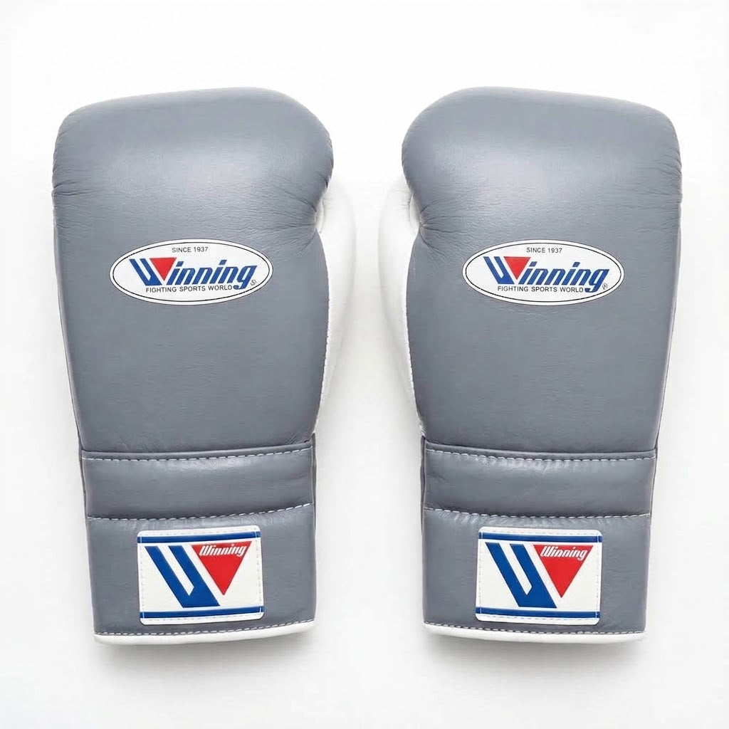 Winning Boxing Gloves Black, Grey & White, side view