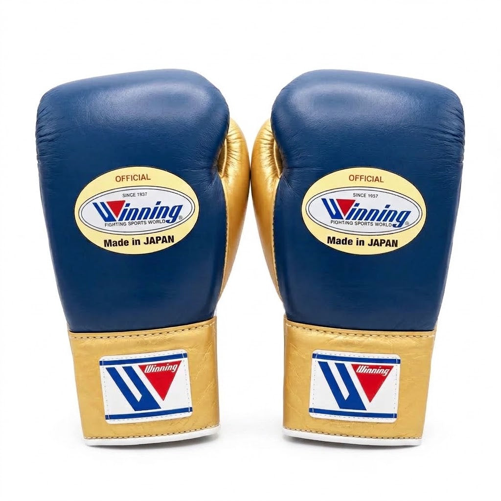 Winning Boxing Gloves Navy & Gold, side view