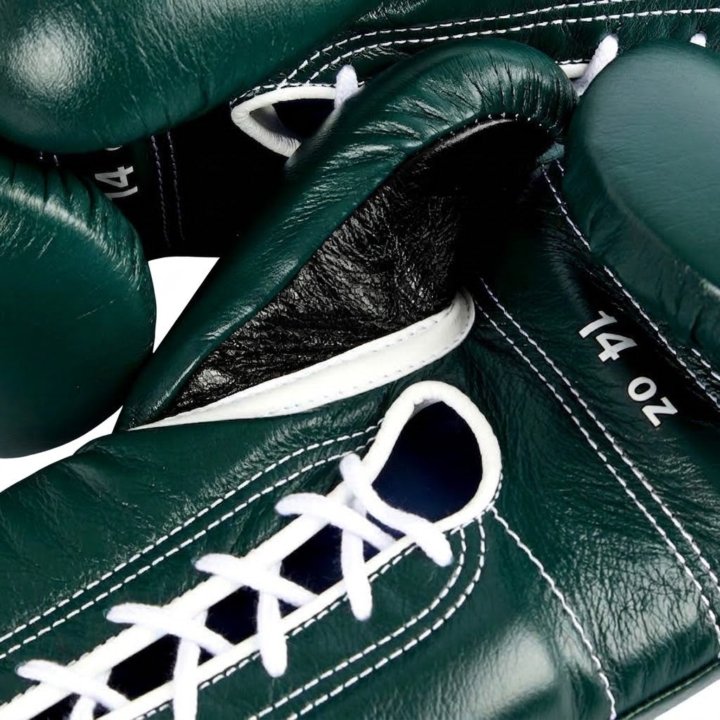 Winning Boxing Gloves Dark Forest Green lace-up training glove, genuine leather, 8oz to 16oz