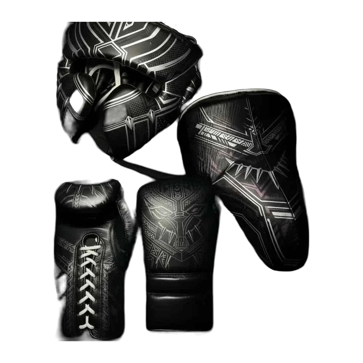 Midnight stealth all-black sparring set - gloves, headgear and groinguard