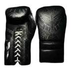 All-black leather lace-up sparring gloves