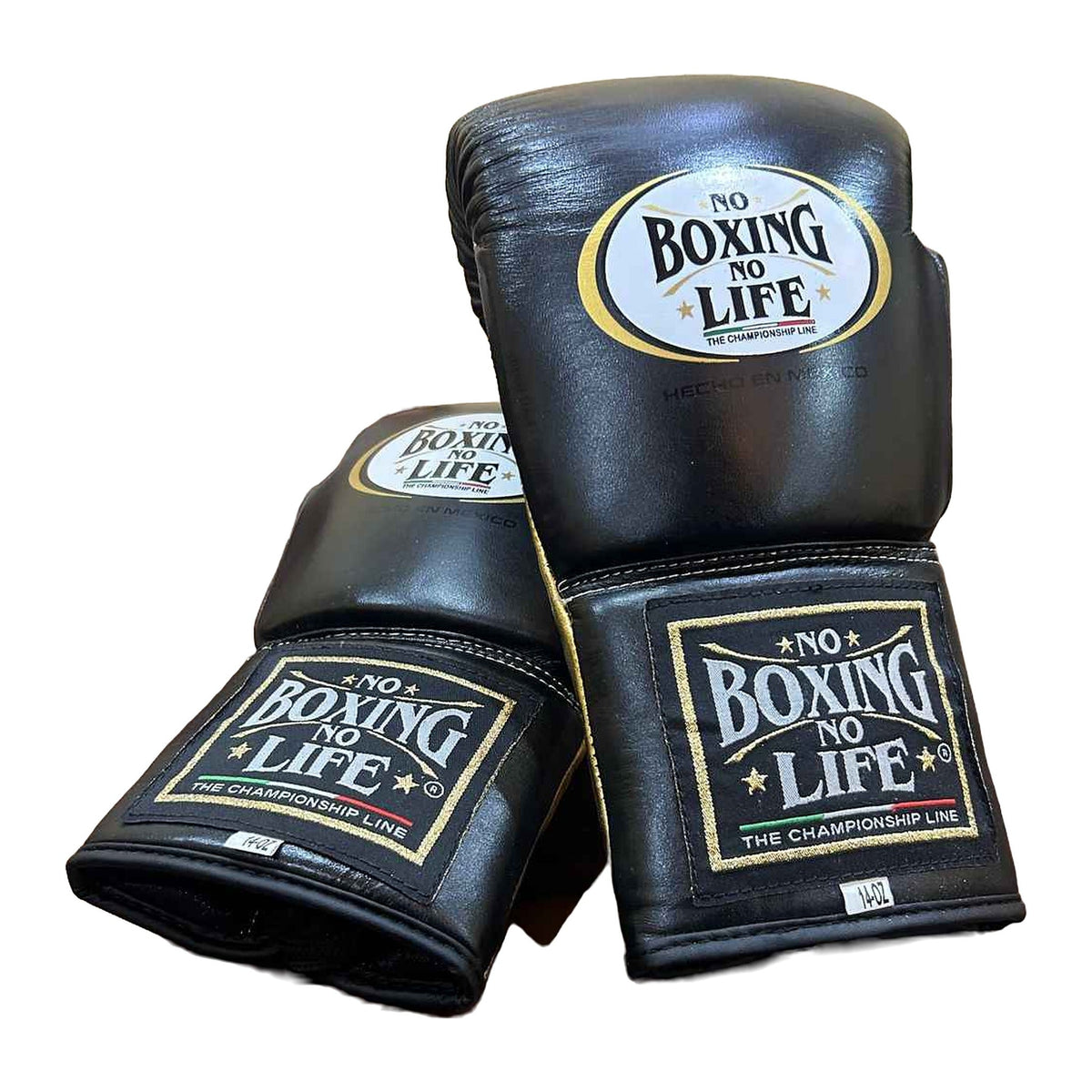 NBNL black and metallic gold boxing gloves pair displayed together