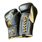 NBNL black & gold headgear front view with cheek protection