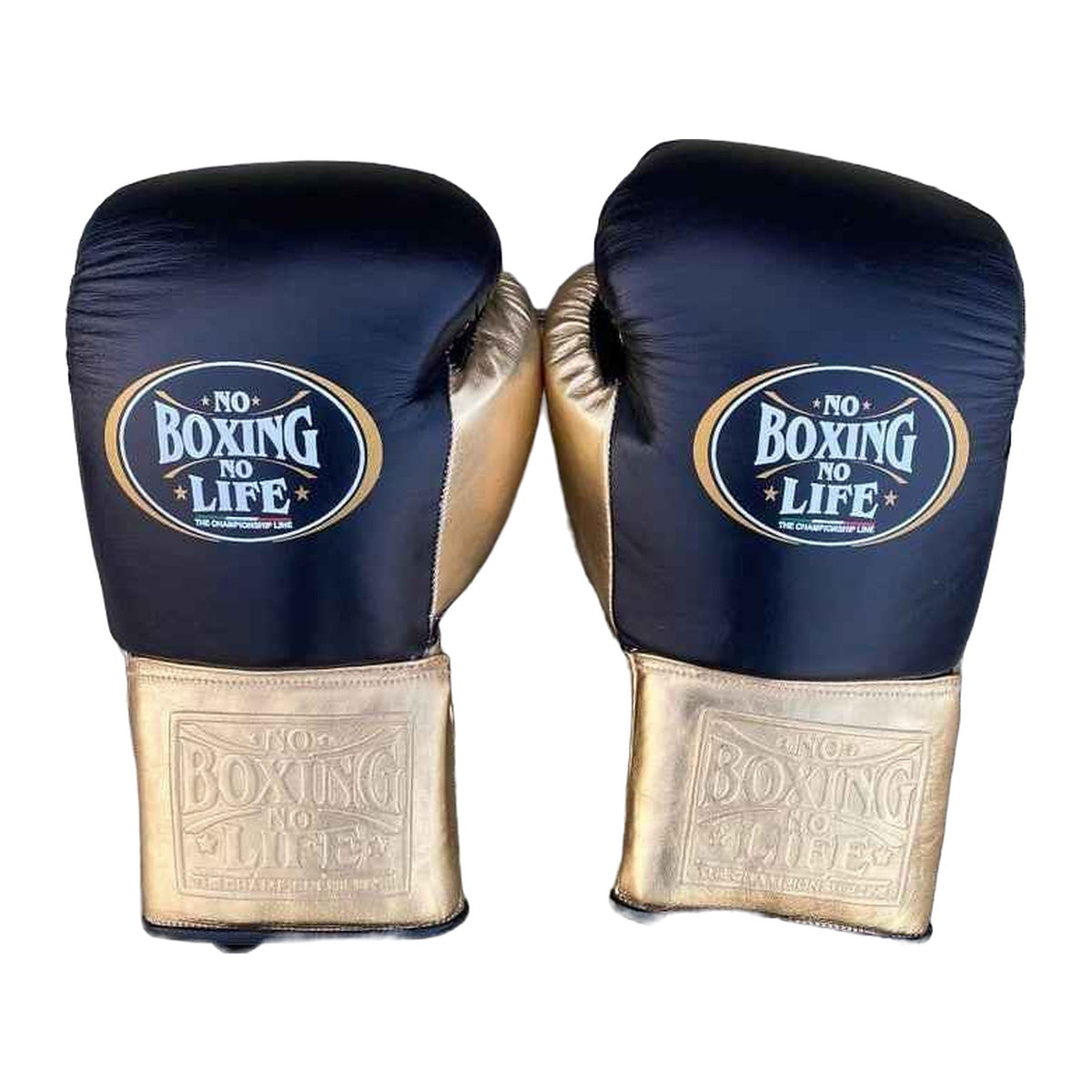 NBNL black & gold lace-up gloves close-up