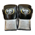 No Boxing No Life lace-up boxing gloves in black and metallic silver