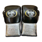 No Boxing No Life lace-up boxing gloves in black and metallic silver