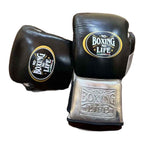 No Boxing No Life lace-up boxing gloves in black and metallic silver – alternate view 2