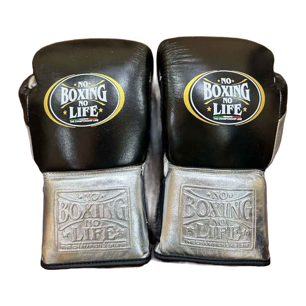 NBNL black & silver lace-up gloves close-up