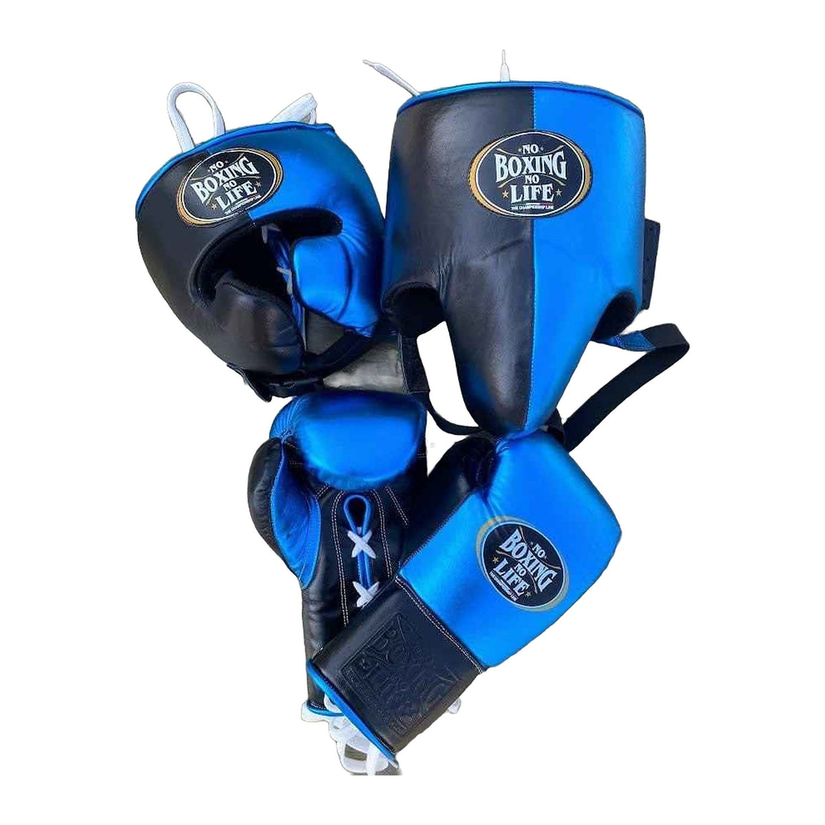No Boxing No Life blue & black sparring set - gloves, headgear and groin guard