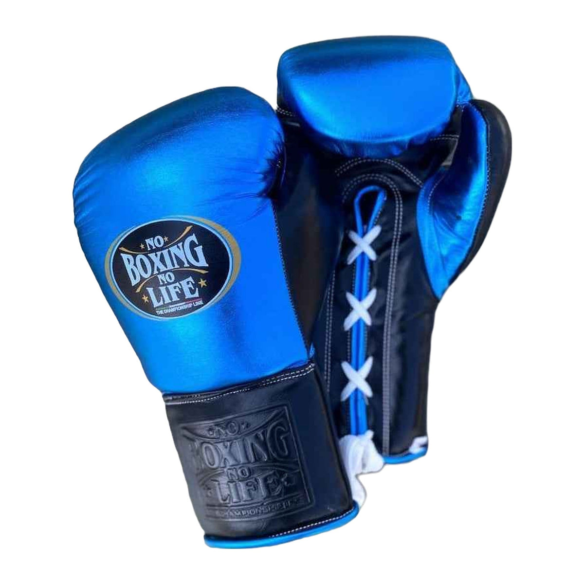 NBNL blue & black set headgear front view with cheek protection