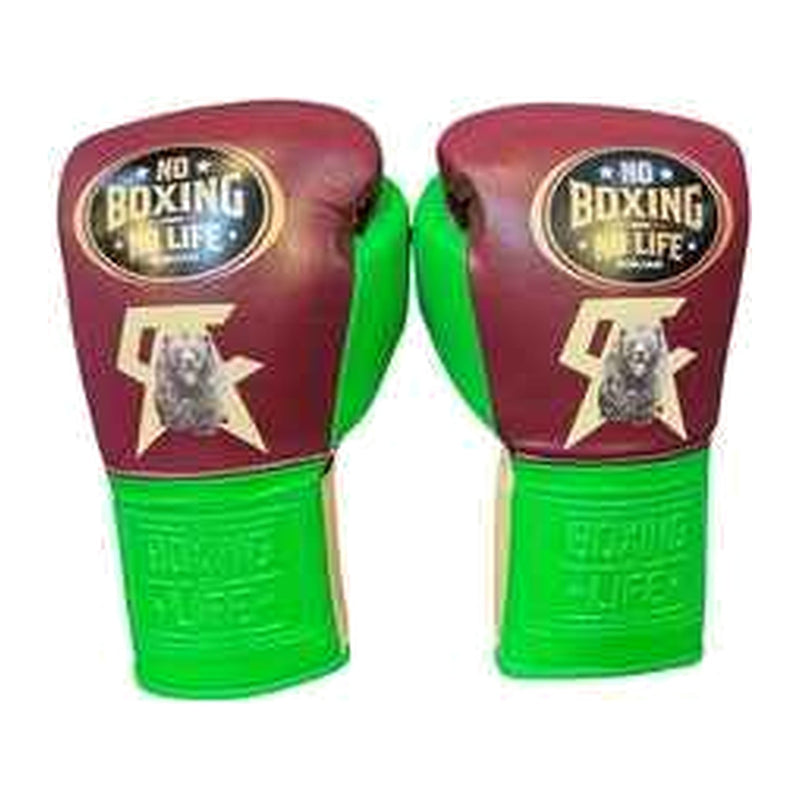 No Boxing No Life burgundy and lime green boxing gloves - NBNL horsehair Mexican lace-up