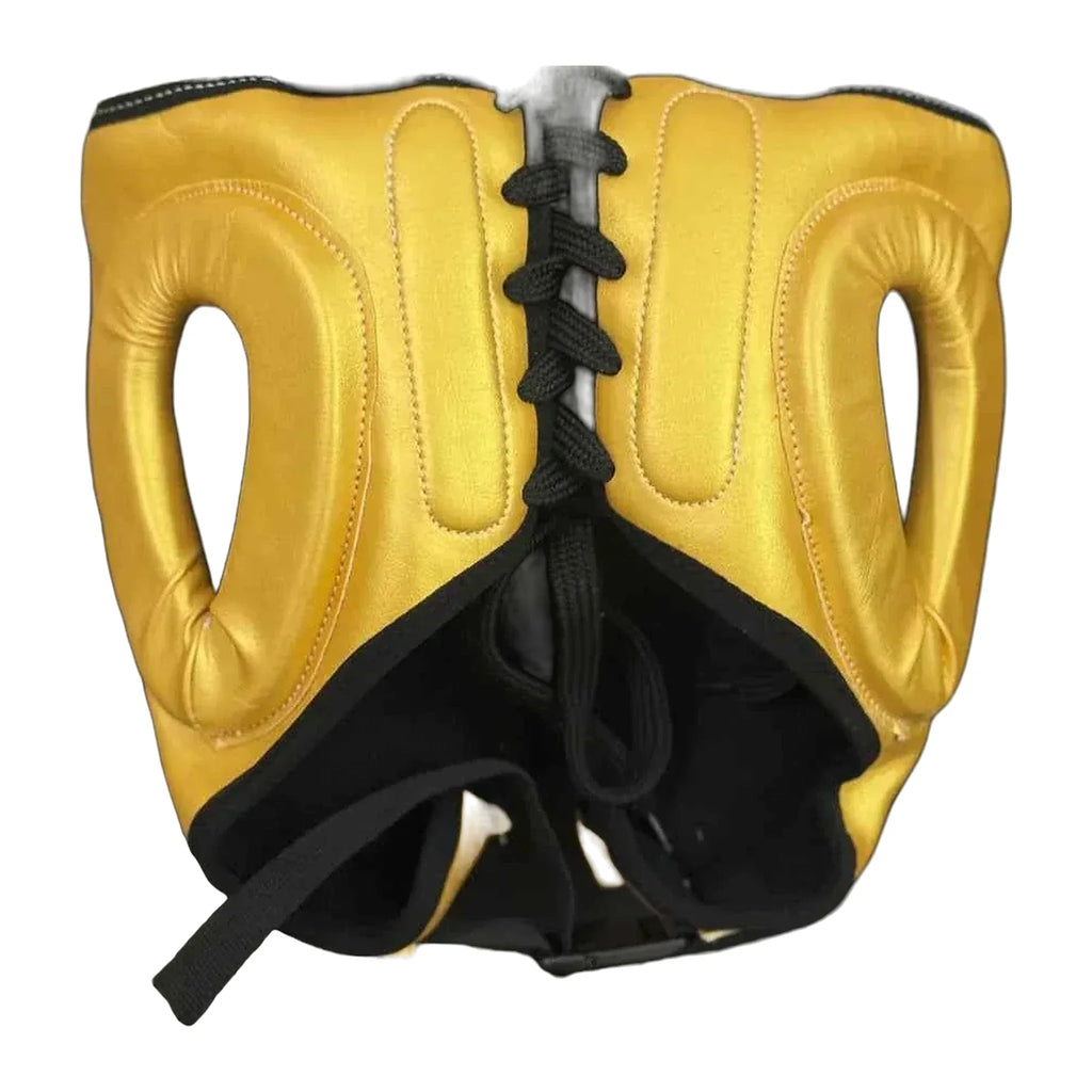 NBNL gold headgear rear view showing strap adjustment
