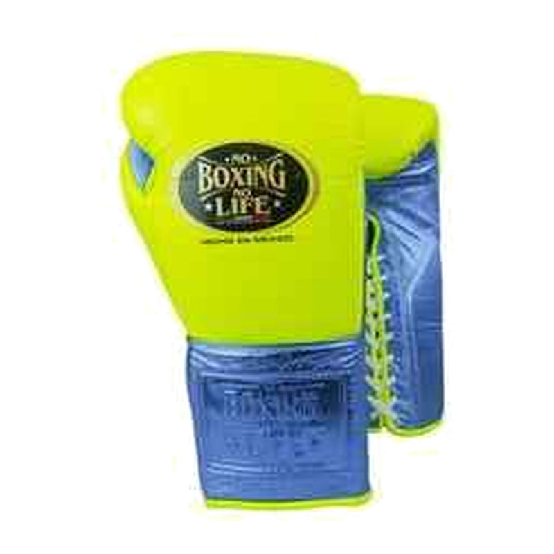 No Boxing No Life lime green and metallic blue boxing gloves - NBNL horsehair Mexican lace-up