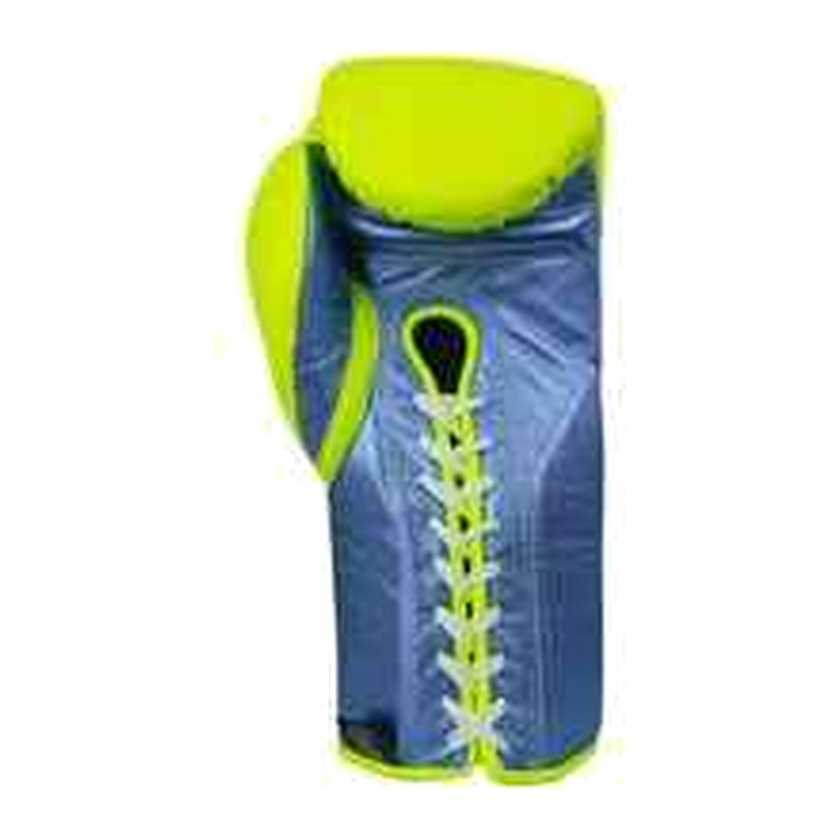 NBNL lime green metallic blue lace-up gloves pair displayed