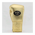 No Boxing No Life gold gloves close-up of metallic leather finish