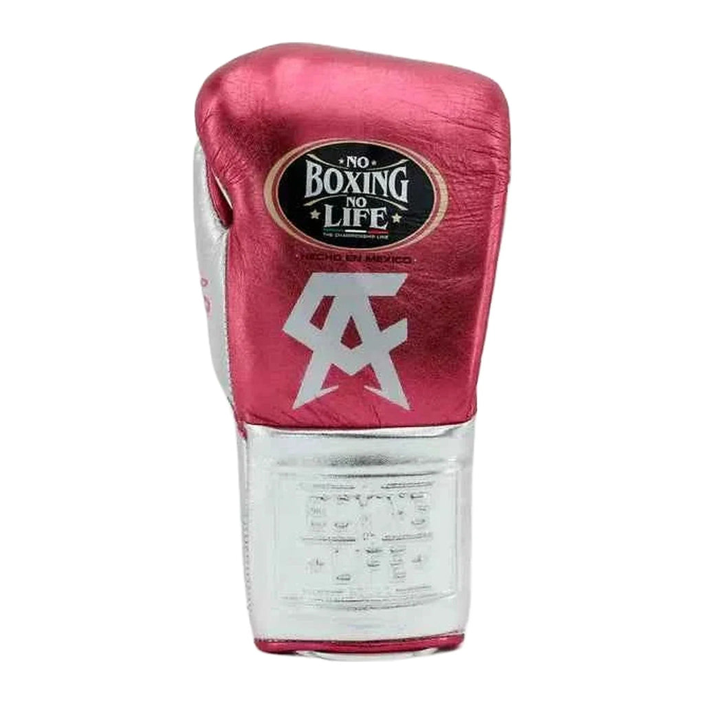 No Boxing No Life pink gloves close-up of lace-up closure and leather