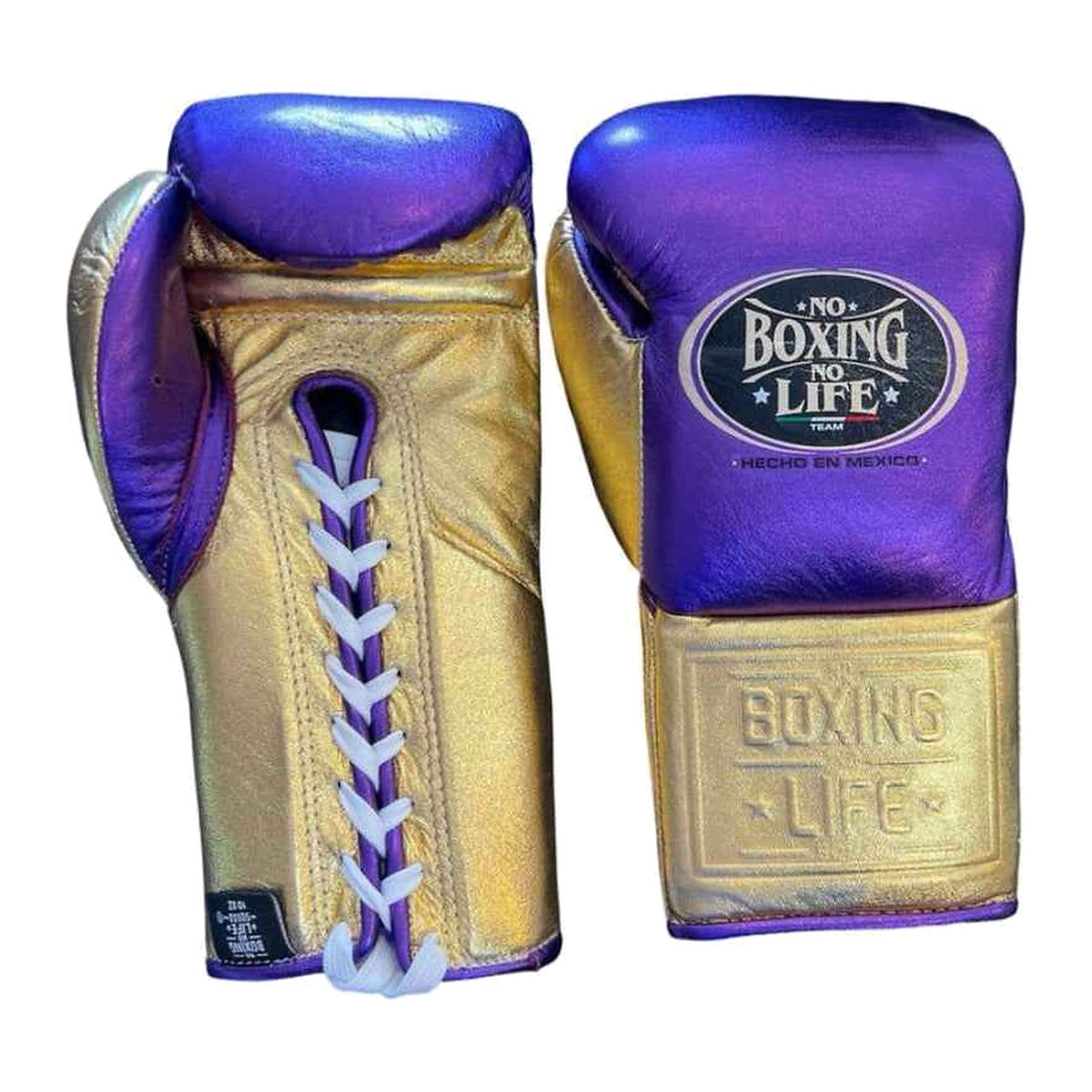 No Boxing No Life metallic purple and gold 10oz boxing gloves - NBNL horsehair Mexican lace-up