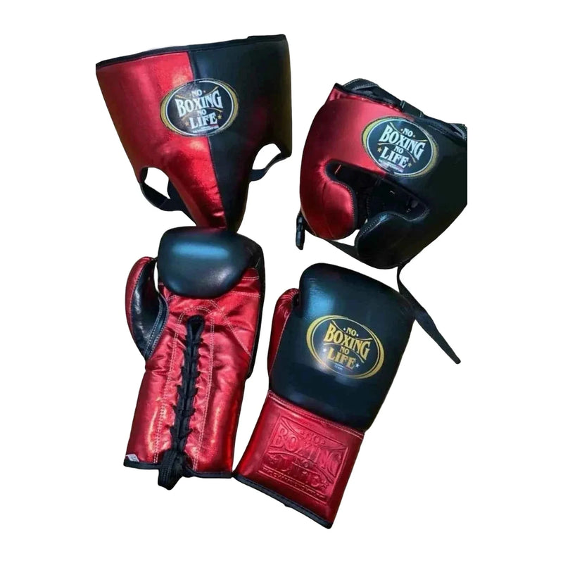 No Boxing No Life metallic red & black sparring set - gloves, headgear and groin guard