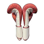 No Boxing No Life rose gold white lace-up gloves pair displayed