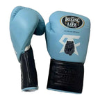 No Boxing No Life sky blue black gloves close-up of laces and leather