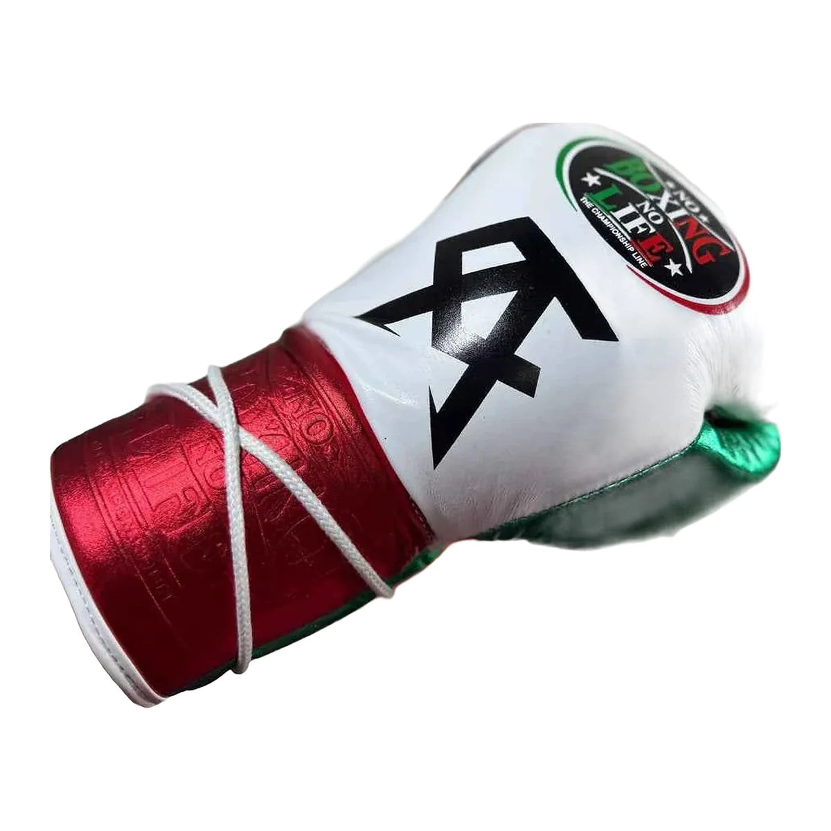 No Boxing No Life tricolor gloves pair displayed together - white green metallic red colorway