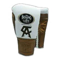 No Boxing No Life white and bronze boxing gloves - NBNL horsehair Mexican lace-up