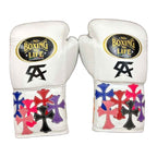 No Boxing No Life white multi-color cross patch boxing gloves - NBNL Mexican lace-up