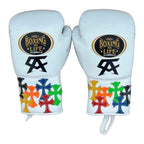 No Boxing No Life white cross-patch boxing gloves - NBNL horsehair Mexican lace-up