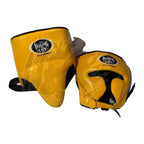NBNL yellow & black headgear front view with cheek protection