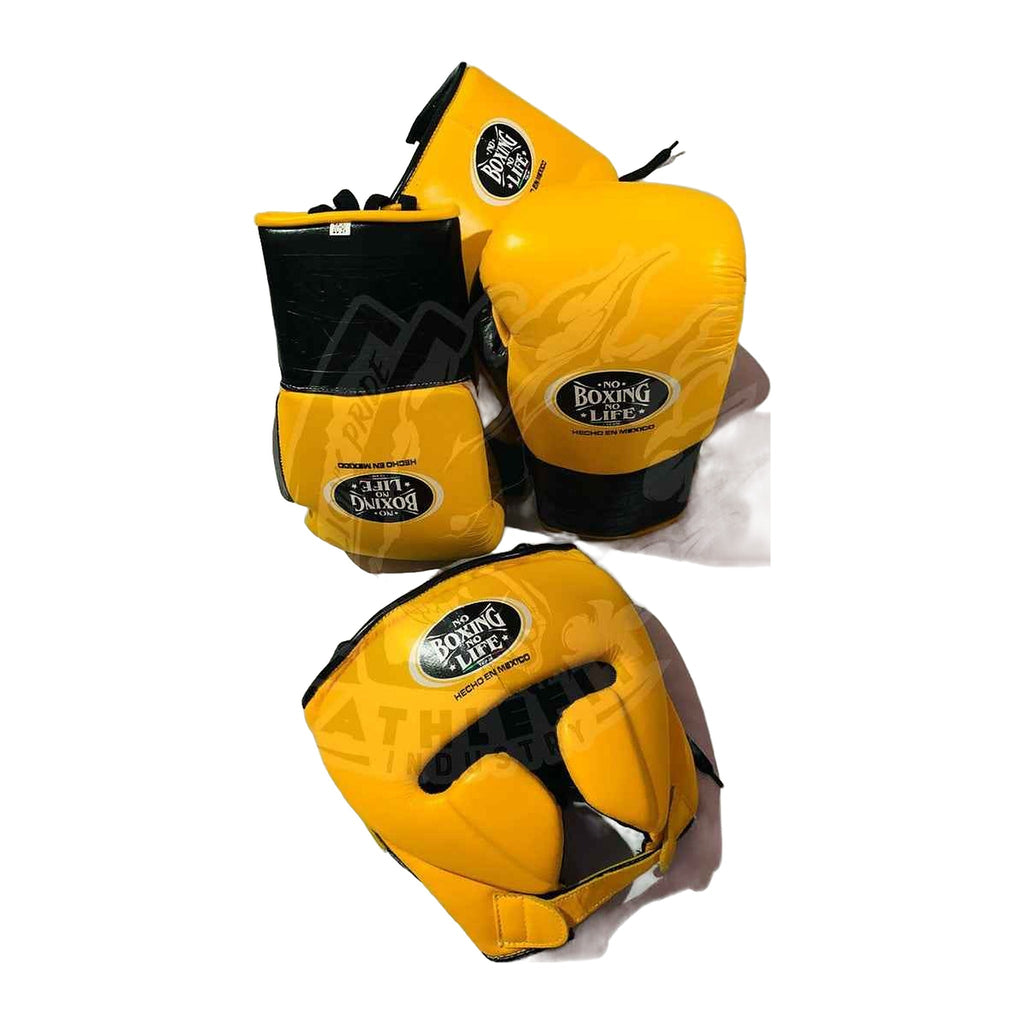 NBNL yellow & black lace-up gloves close-up